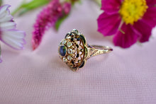 Load image into Gallery viewer, Reserved Listing First Payment Victorian 14K Gold Old Mine Diamond & Sapphire Enamel Ring