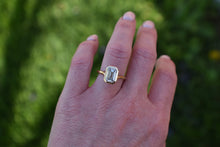 Load image into Gallery viewer, Custom Made 14K Yellow Gold Lab Grown Emerald Cut Diamond Bezel Split Shank Engagment Ring