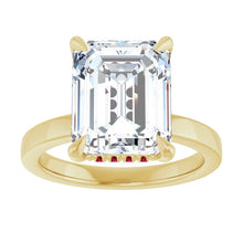 Load image into Gallery viewer, Custom Made 14 Karat Yellow Gold Natural GIA Certified 1.50cts Emerald Cut Diamond Ring With Ruby Accent Stoned