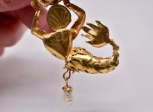 Load image into Gallery viewer, Reserved Listing Antique Victorian Solid 19 Karat Yellow Gold Rare Artisan Merman Pendant with Natural Pearls & Table Cut Diamonds