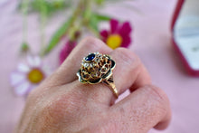 Load image into Gallery viewer, Reserved Listing First Payment Victorian 14K Gold Old Mine Diamond & Sapphire Enamel Ring