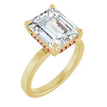 Load image into Gallery viewer, Custom Made 14 Karat Yellow Gold Natural GIA Certified 1.50cts Emerald Cut Diamond Ring With Ruby Accent Stoned