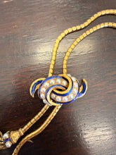 Load image into Gallery viewer, Reserved Listing Remaining Payment Heavy 20K Yellow Gold Early Victorian Blue Enamel & Pearl Tassel Necklace