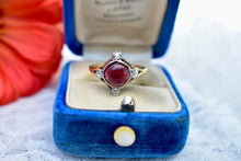 Load image into Gallery viewer, RESERVED LISTING Final PAYMENT Edwardian 18K Yellow Gold & Platinum Cabochon Ruby and Old Mine Cut Diamond Ring