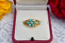 Load image into Gallery viewer, Victorian 9K Chunky Gold Halo Turquoise Flower Ring