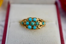 Load image into Gallery viewer, Victorian 9K Chunky Gold Halo Turquoise Flower Ring