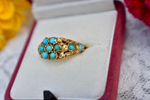 Load image into Gallery viewer, Victorian 9K Chunky Gold Halo Turquoise Flower Ring