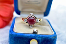 Load image into Gallery viewer, RESERVED LISTING Final PAYMENT Edwardian 18K Yellow Gold & Platinum Cabochon Ruby and Old Mine Cut Diamond Ring