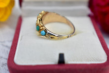 Load image into Gallery viewer, Victorian 9K Chunky Gold Halo Turquoise Flower Ring