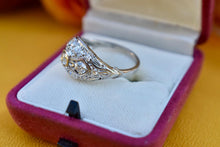 Load image into Gallery viewer, 14K White Gold Vintage Geometric Cluster Old European Diamond Dome Ring