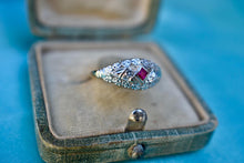 Load image into Gallery viewer, Vintage 14K Two Toned Gold Art Deco Ruby & Diamond Ring
