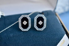 Load image into Gallery viewer, Vintage Sterling Silver Custom Made Natural Onyx & CZ Earring Necklace and Ring Set or Separately