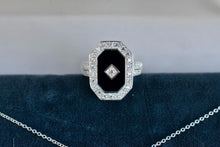 Load image into Gallery viewer, Vintage Sterling Silver Custom Made Natural Onyx & CZ Earring Necklace and Ring Set or Separately