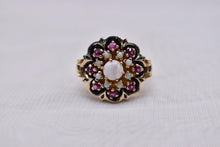 Load image into Gallery viewer, 10K Yellow Gold Vintage Retro Opal & Ruby Cocktail Ring