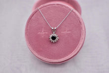 Load image into Gallery viewer, 14K White Gold Blue Sapphire and Diamond Halo Necklace