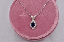 Load image into Gallery viewer, 14K White Gold Pear Shape Blue Sapphire and Diamond Halo Necklace