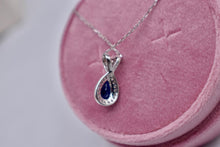 Load image into Gallery viewer, 14K White Gold Pear Shape Blue Sapphire and Diamond Halo Necklace