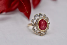 Load image into Gallery viewer, Vintage Art Deco 18K Yellow Gold Dyed Quartz and Diamond Statement Ring