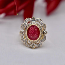 Load image into Gallery viewer, Vintage Art Deco 18K Yellow Gold Dyed Quartz and Diamond Statement Ring