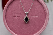 Load image into Gallery viewer, 14K White Gold Oval Blue Sapphire and Diamond Halo Necklace