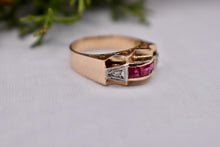 Load image into Gallery viewer, 18K Rose Gold Vintage Channel Set Ruby & Diamond Retro Ring