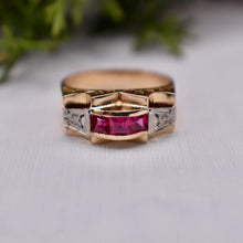 Load image into Gallery viewer, 18K Rose Gold Vintage Channel Set Ruby & Diamond Retro Ring
