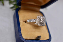 Load image into Gallery viewer, 14K White Gold Vintage Inspired Square Halo Engagement Ring
