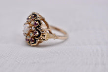 Load image into Gallery viewer, 10K Yellow Gold Vintage Retro Opal & Ruby Cocktail Ring