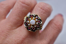 Load image into Gallery viewer, 10K Yellow Gold Vintage Retro Opal & Ruby Cocktail Ring