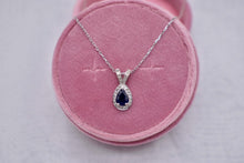 Load image into Gallery viewer, 14K White Gold Pear Shape Blue Sapphire and Diamond Halo Necklace