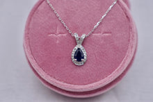 Load image into Gallery viewer, 14K White Gold Pear Shape Blue Sapphire and Diamond Halo Necklace