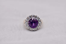 Load image into Gallery viewer, Victorian 14K Yellow Gold & Platinum Halo Old Mine Cut Diamonds and Amethyst Ring
