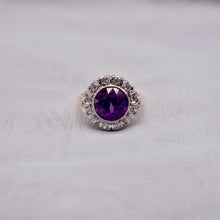 Load image into Gallery viewer, Victorian 14K Yellow Gold & Platinum Halo Old Mine Cut Diamonds and Amethyst Ring