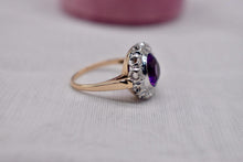 Load image into Gallery viewer, Victorian 14K Yellow Gold & Platinum Halo Old Mine Cut Diamonds and Amethyst Ring