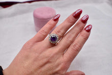 Load image into Gallery viewer, Victorian 14K Yellow Gold & Platinum Halo Old Mine Cut Diamonds and Amethyst Ring