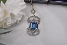 Load image into Gallery viewer, Vintage Art Deco 14K White and Yellow Gold Filigree Blue Spinel, Sapphire & Diamond Necklace
