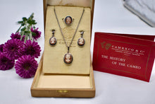 Load image into Gallery viewer, Vintage Sterling Silver Authentic Camexco Italian Cameo Jewelry Necklace, Earring & Ring Set