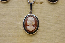 Load image into Gallery viewer, Vintage Sterling Silver Authentic Camexco Italian Cameo Jewelry Necklace, Earring & Ring Set