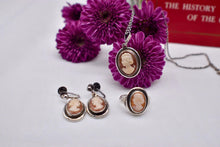 Load image into Gallery viewer, Vintage Sterling Silver Authentic Camexco Italian Cameo Jewelry Necklace, Earring & Ring Set