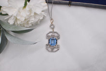 Load image into Gallery viewer, Vintage Art Deco 14K White and Yellow Gold Filigree Blue Spinel, Sapphire & Diamond Necklace