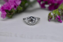 Load image into Gallery viewer, Vintage 14K White Gold Art Deco Hexagon Old European Cut Diamond Engagement Ring