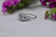 Load image into Gallery viewer, Vintage 14K White Gold Art Deco Hexagon Old European Cut Diamond Engagement Ring