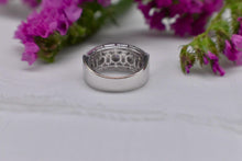 Load image into Gallery viewer, Vintage 14K White Gold Unique Emerald Cut and Round Diamond Three Row Cocktail Ring