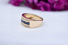 Load image into Gallery viewer, 18K Yellow Gold Three Row Vintage Sapphire and Diamond Ring