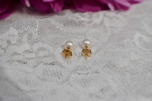 Load image into Gallery viewer, 14K Yellow Gold White Pearl Stud Pushback Earrings