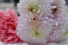 Load image into Gallery viewer, 10K & 14K Yellow Gold Victorian Pearl and Ruby Lavalier Floral Necklace
