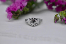 Load image into Gallery viewer, Vintage 14K White Gold Art Deco Hexagon Old European Cut Diamond Engagement Ring