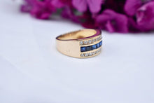 Load image into Gallery viewer, 18K Yellow Gold Three Row Vintage Sapphire and Diamond Ring