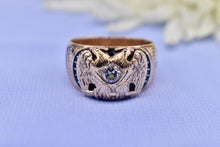 Load image into Gallery viewer, Rare Vintage 14K Yellow Gold 32nd Scottish Rite Masonic Eagle Cross Diamond Ring