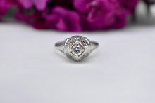 Load image into Gallery viewer, Vintage 18K White Gold Art Deco Dainty Diamond Filagree Engagement Ring